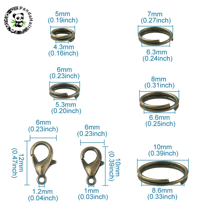 

pandahall 1 Box Iron Split Rings and Zinc Alloy Lobster Claw Clasps for DIY Jewelry Making Findings 2 Colors Mixed Sizes
