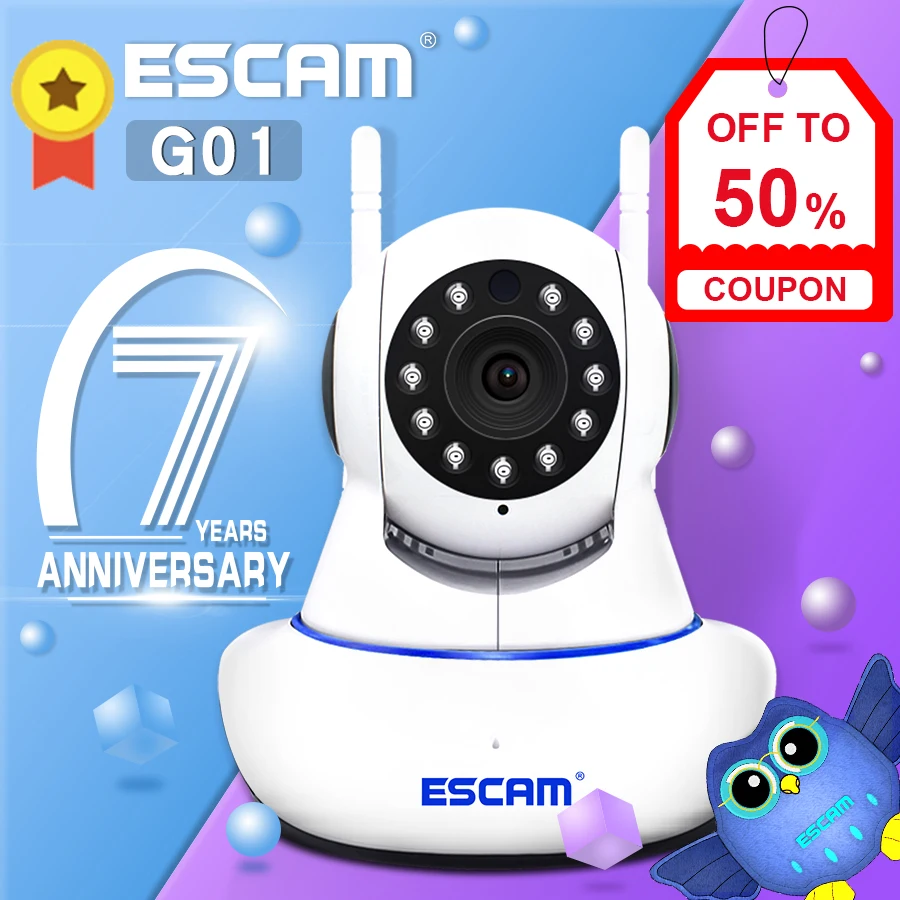 

IP-камера ESCAM G01 с двойной антенной, 1080P, Wi-Fi, 128 ГБ