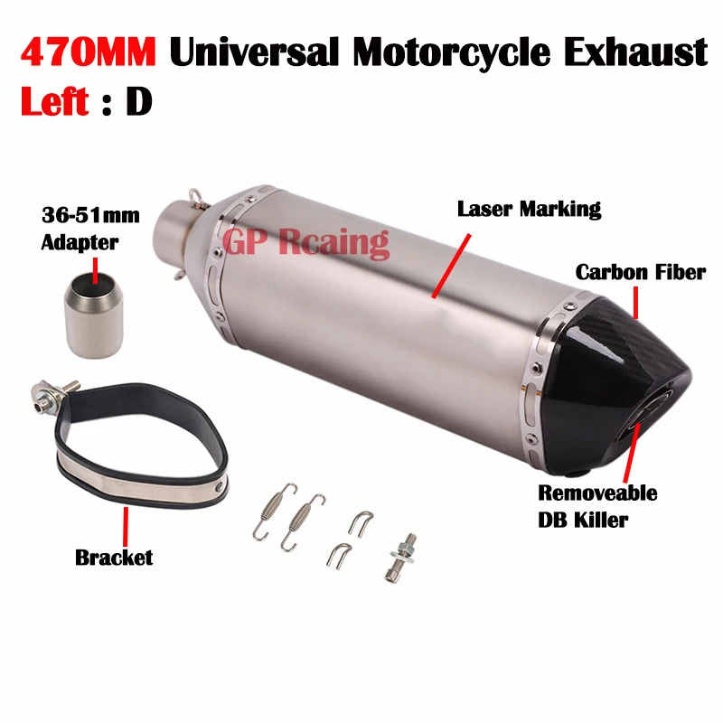 470mm Motorcycle AKGAP GP Exhaust Right Left Side xhaustMuffler Escape Moto For Nmax MSX NC750X CBR Z900 Z1000 R1 848 1098 RC390 |
