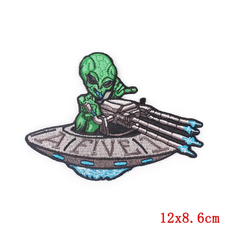 Prajna Hippie Patches Iron On Embroidered For Clothes Stripes Space UFO Alien Patch Rock Skull Ironing Parches Accessory | Дом и сад