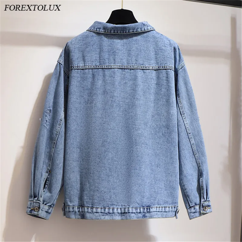 Джинсовые куртки с дырками больших размеров винтажные женские карманами джинсы