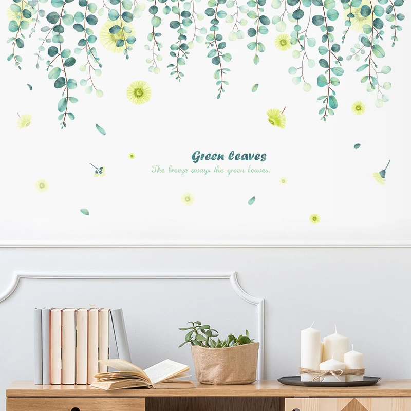 

Creative Green Plant Wall Stickers Home Decor Wall Decorations Living Room Bedroom Background Wall Decor Self Adhesive Stickers