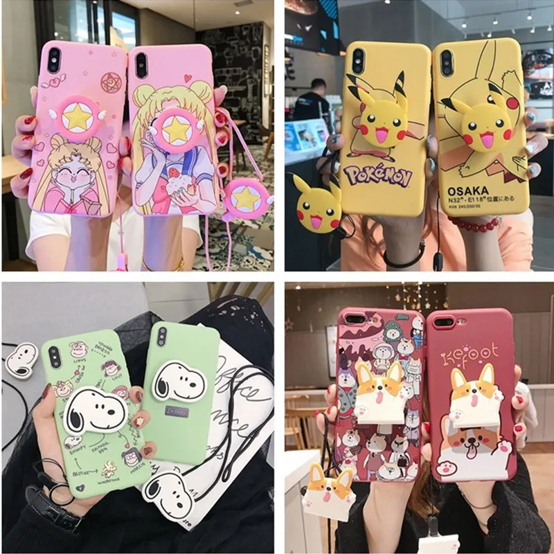 Чехол для мобильного телефона с мультипликационным принтом бикачу на шнурке iPhone