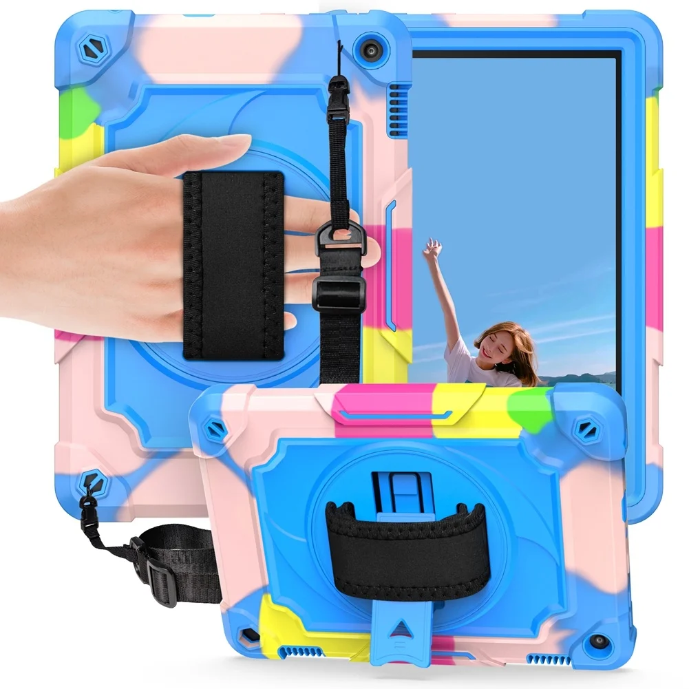 

Case For Kindle Fire HD8 2020 / HD8 Plus 2020 360 Rotation Hand Strap&Kickstand Silicone ShockProof Kids Tablets capa fundas