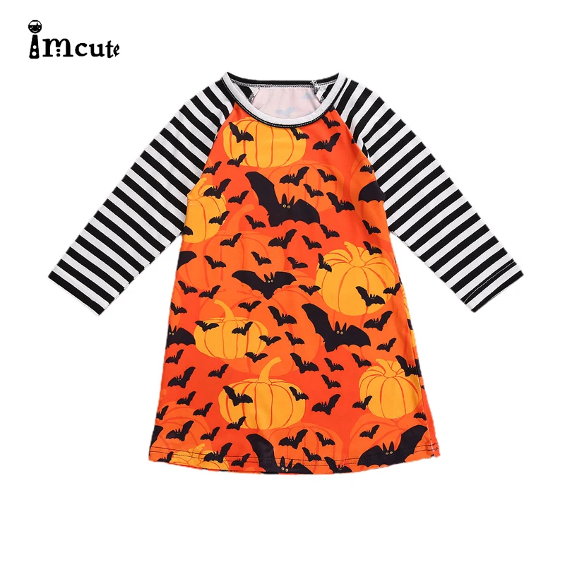 Платье детское осенне-осеннее с длинным рукавом и принтом в виде тыквы летучей