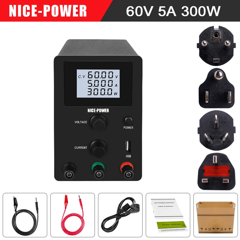 

Лабораторный блок питания постоянного тока NICE-POWER, регулируемый, 60 в, 5 А, стабилизатор тока, зарядка через USB, официальная оригинальная фабри...