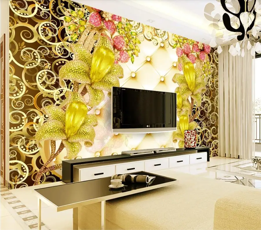 

Пользовательские роскошные европейские фото обои 3D золотые ювелирные изделия фрески гостиная диван спальня фон настенные 3d обои