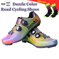 boodun self locking road cycling shoes outdoor riding professional bicycle dazzle color ultralight breathable men sneakers women