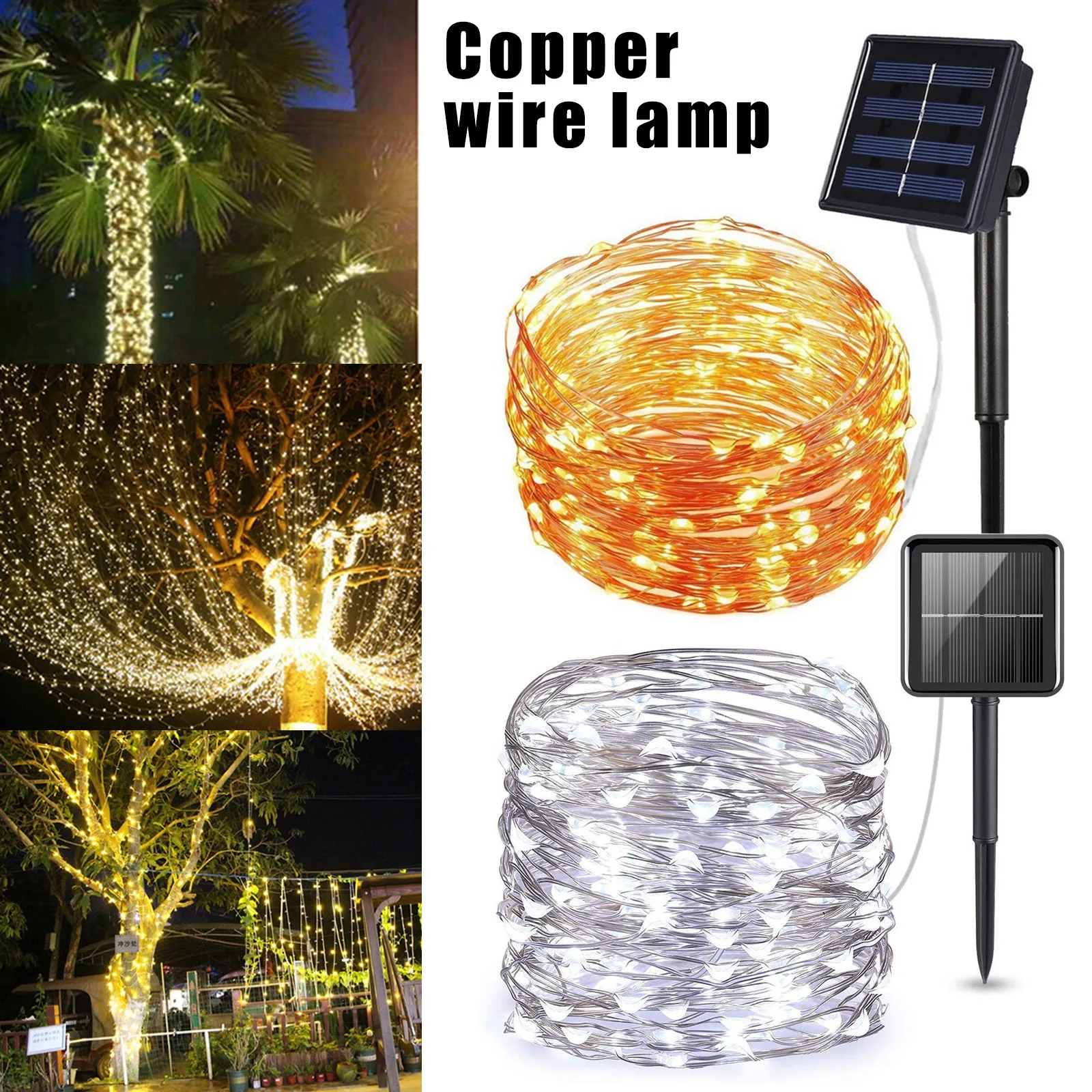 

LED Solar String Lights Outdoor 8 Modes Starry Lights Copper Wire Lights Waterproof Fairy Christmas Wedding Home Party T