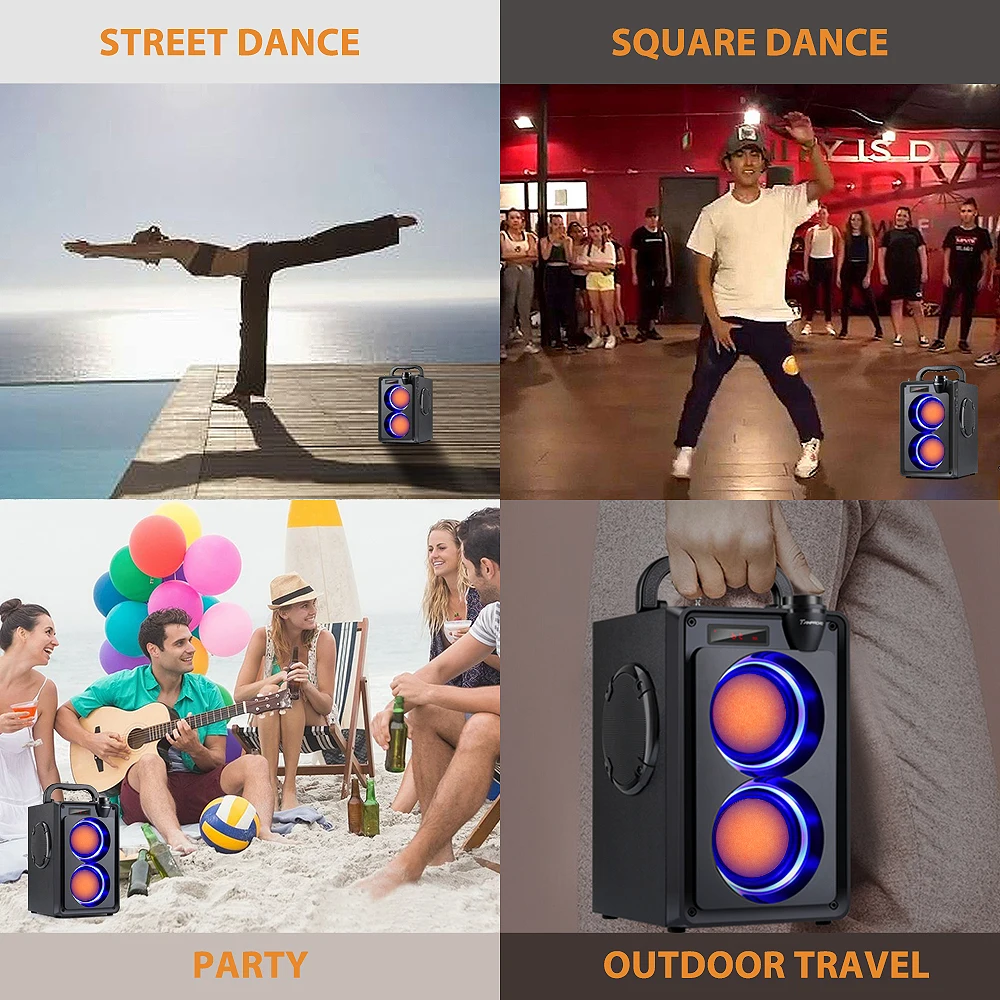 

20W Bluetooth Speaker Big Power Wireless Stereo Bass Subwoofer Outdoor Party Lights Speaker Support FM Radio