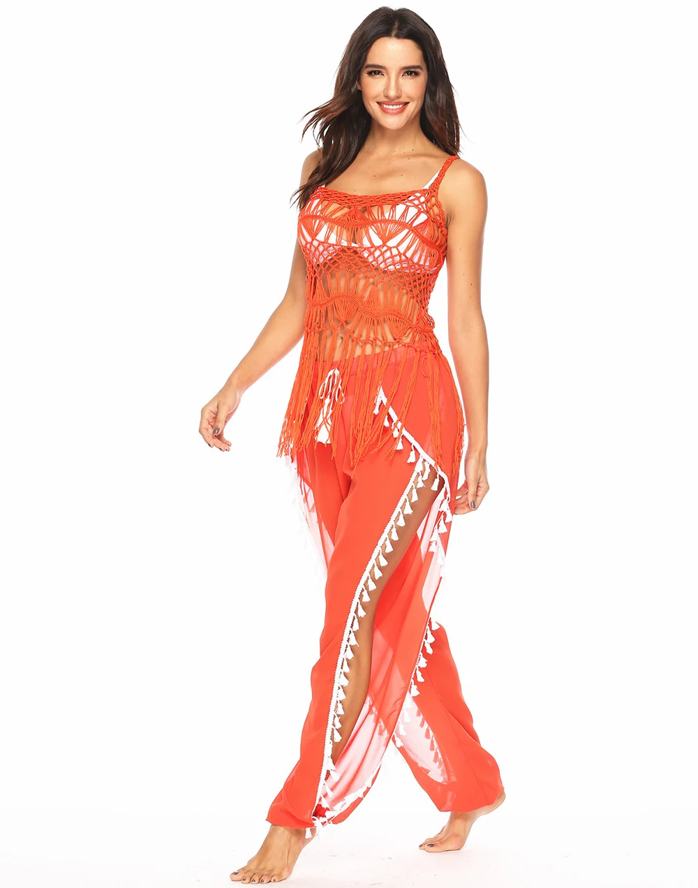 Брюки HUAN женские шифоновые с разрезом пикантные пляжные свободные штаны