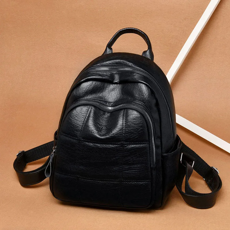 Sac по dos décontracté femme De marque en cuir femmes sac grande &quotcapacité&quot 'школа pour les filles двойной fermeture