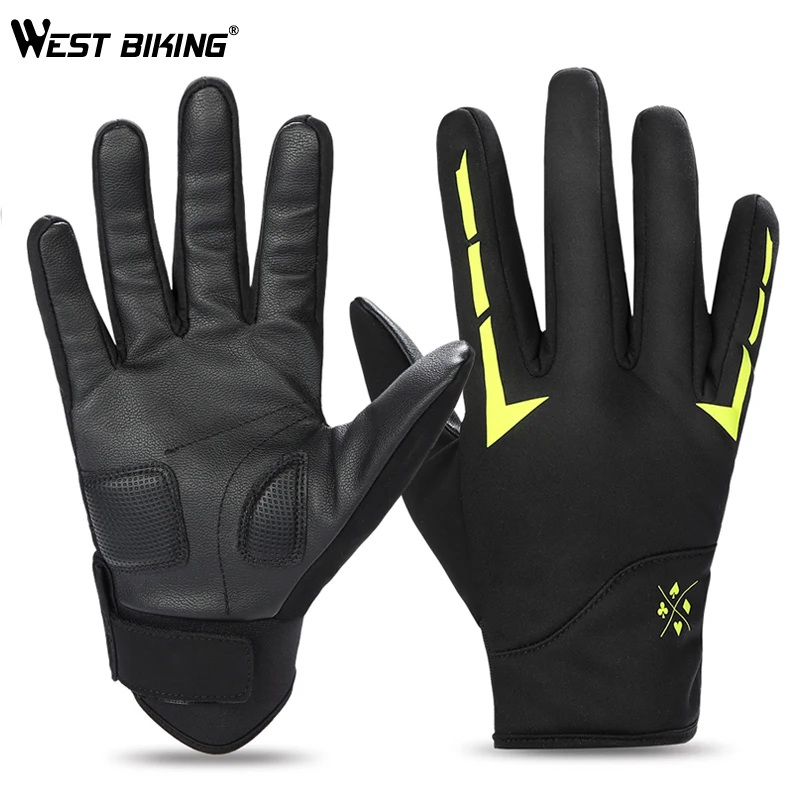 

WEST BIKING Bike Gloves Winter Fleece Full Finger Bicycle Gloves Thermal Reflective Bike Gloves Touch Screen Ski Cycling Gloves