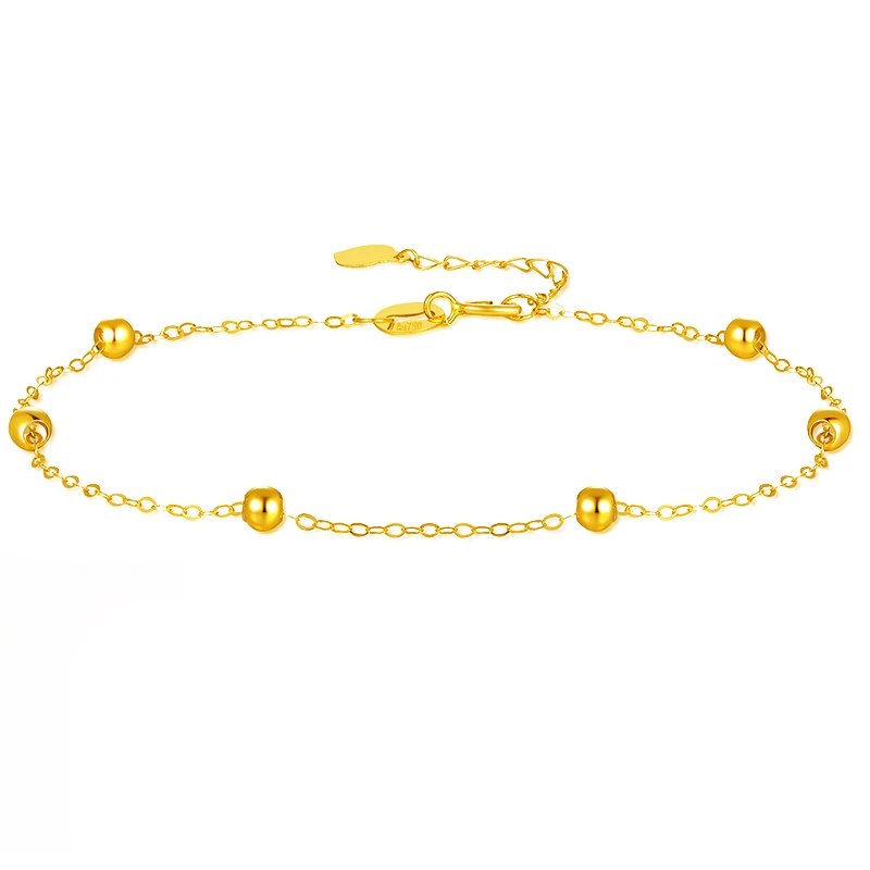 

NYMPH 18K Gold Anklet for Women's Fine Jewelry Real AU750 Solid Round Ball Sliding Pure Gold Adjustable Chain Luxury Gift B511