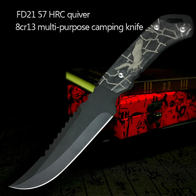FD21 57 HRC Колчан с деревянной ручкой черный прямой 8 cr13 Многофункциональный