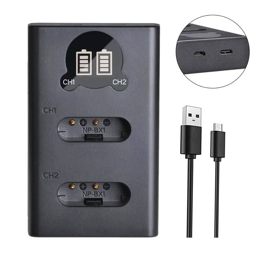 Аккумулятор и двойное зарядное устройство для Sony 2 шт. NP BX1 npbx1 np bx1 RX100 M7 M6 AS300 HX400 HX60