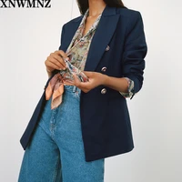 xnwmnz za women 2020 fashion office wear double breasted blazers coat vintage long sleeve back vents female outerwear chic tops