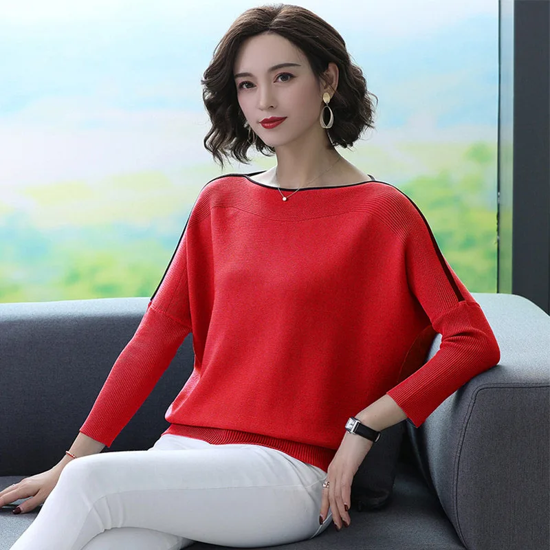 

Long Sleeve Women Pullovers Sweater O-Neck Casual Bat wing Pull Jumper Female Knitting Casual Pullovers Tops Korea Top