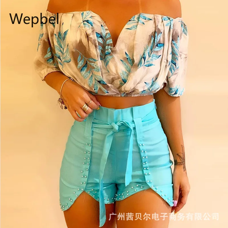 Комплект женский укороченный с воротником-лодочкой Wepbel + Пузырьковые шорты