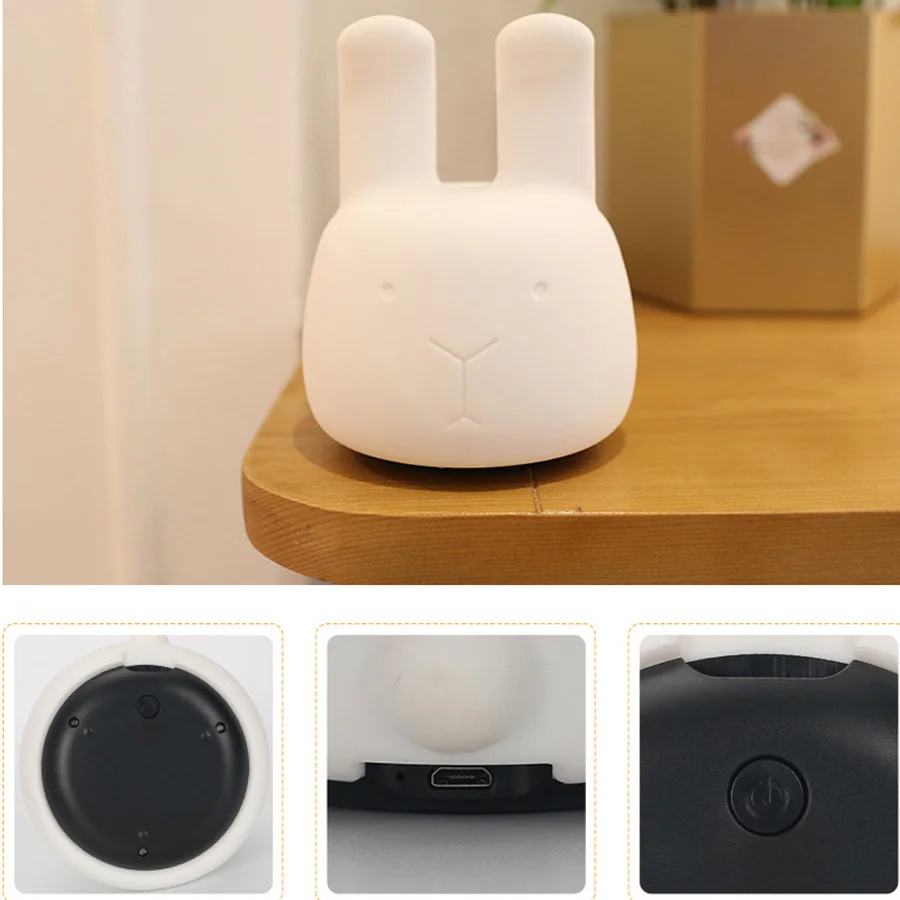

Cute Angora rabbit night light cute rabbit colorful silicone lamp LED atmosphere bedside touch induction lampA378
