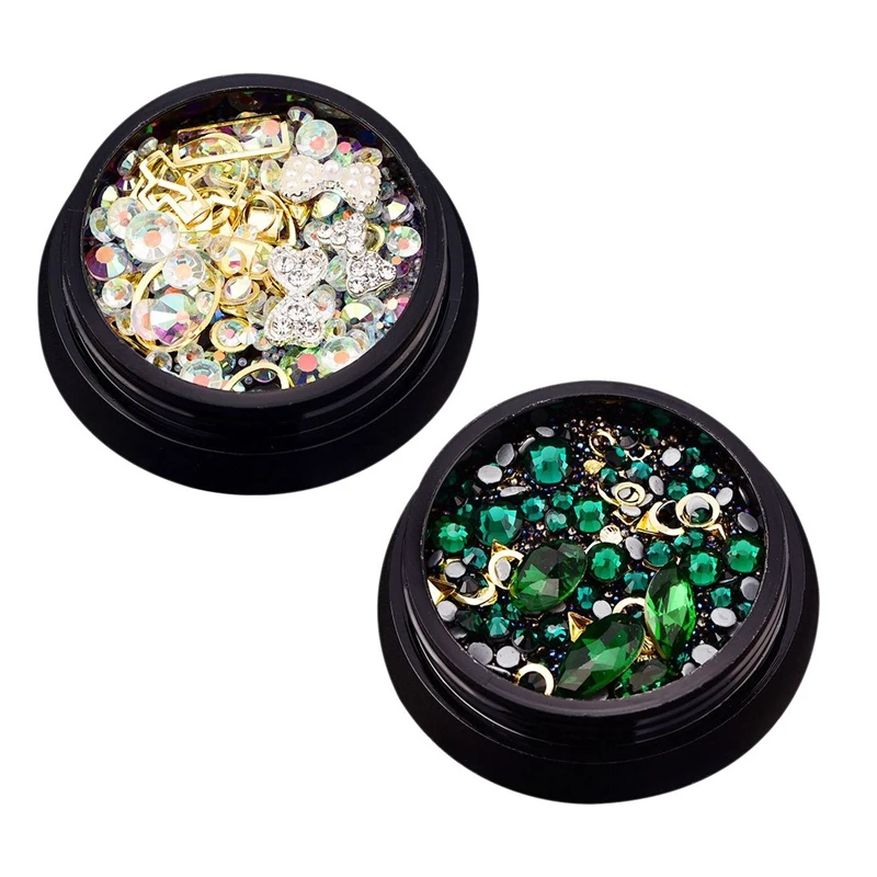 4 коробки 3D наконечники для ногтей Алмазный плоский камень украшение