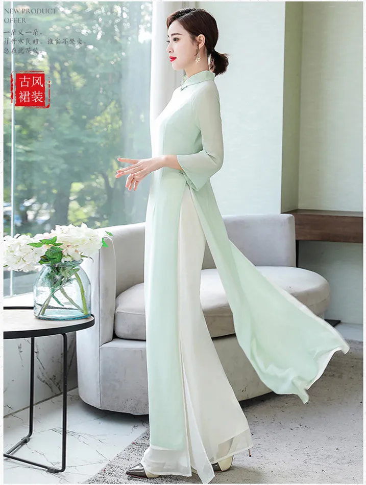 2020 вьетнамское китайское Ципао Aodai для женщин топ + pants-2pcs шт./комплект |