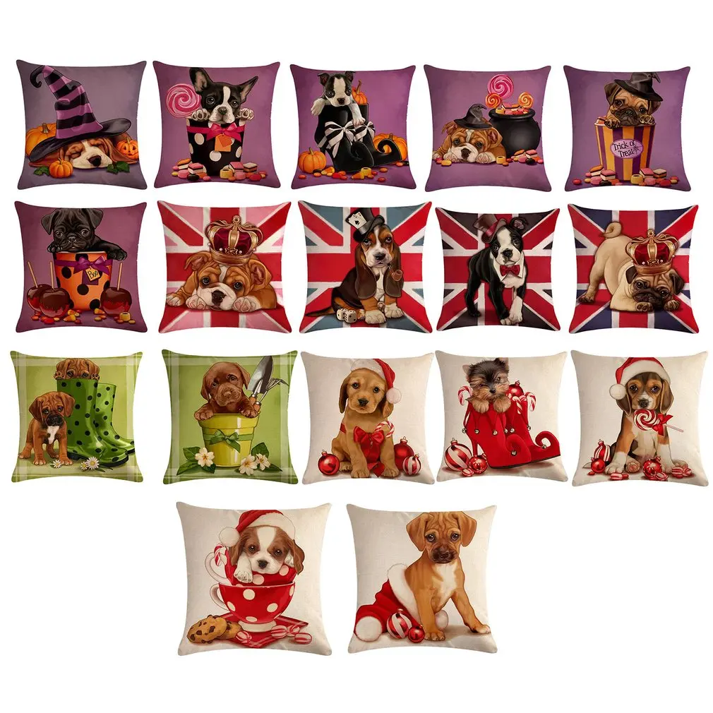 

Soft Halloween Dog Series Skull Head Printed Back Cushion Pillowcase Cotton Linen Home Office Car Pillowcase Party Decoration