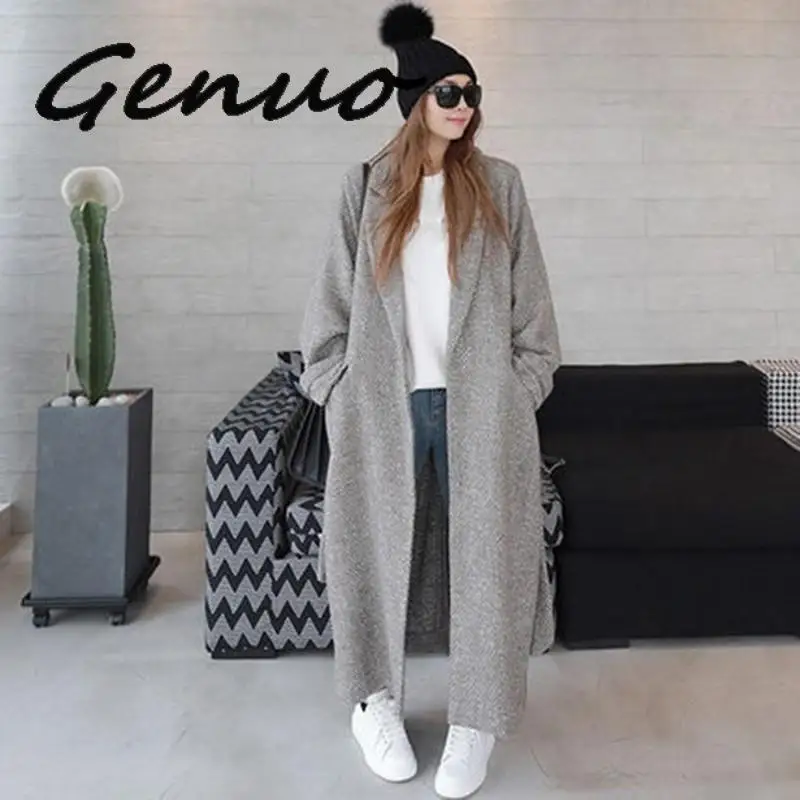 Genuo женские куртки с отворотом длинным рукавом свободные негабаритные черные на