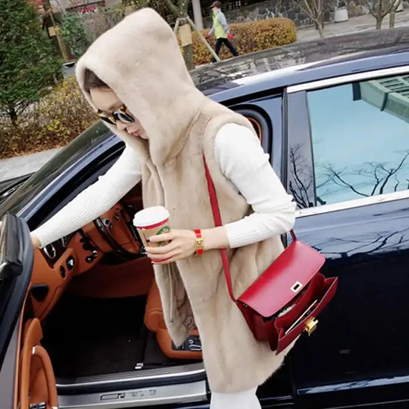 Женская одежда жилет с капюшоном из искусственного меха куртка на осень и зиму