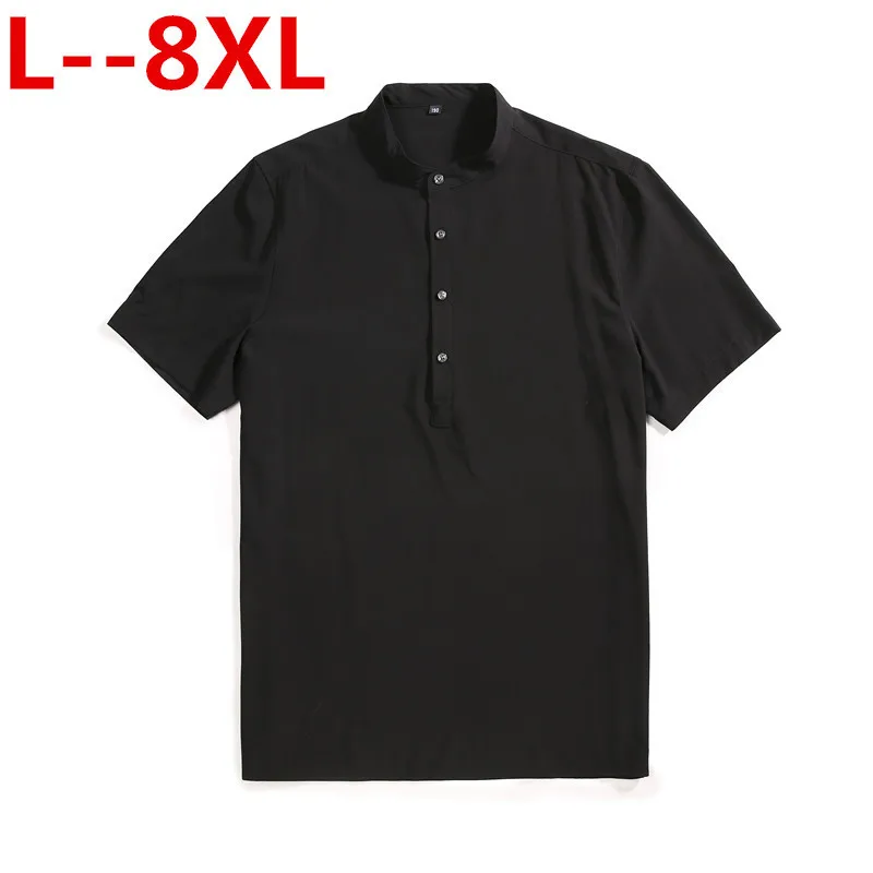 8XL 6XL 5XL рубашка на пуговицах со стоячим воротником Мужская брендовая Новая летняя