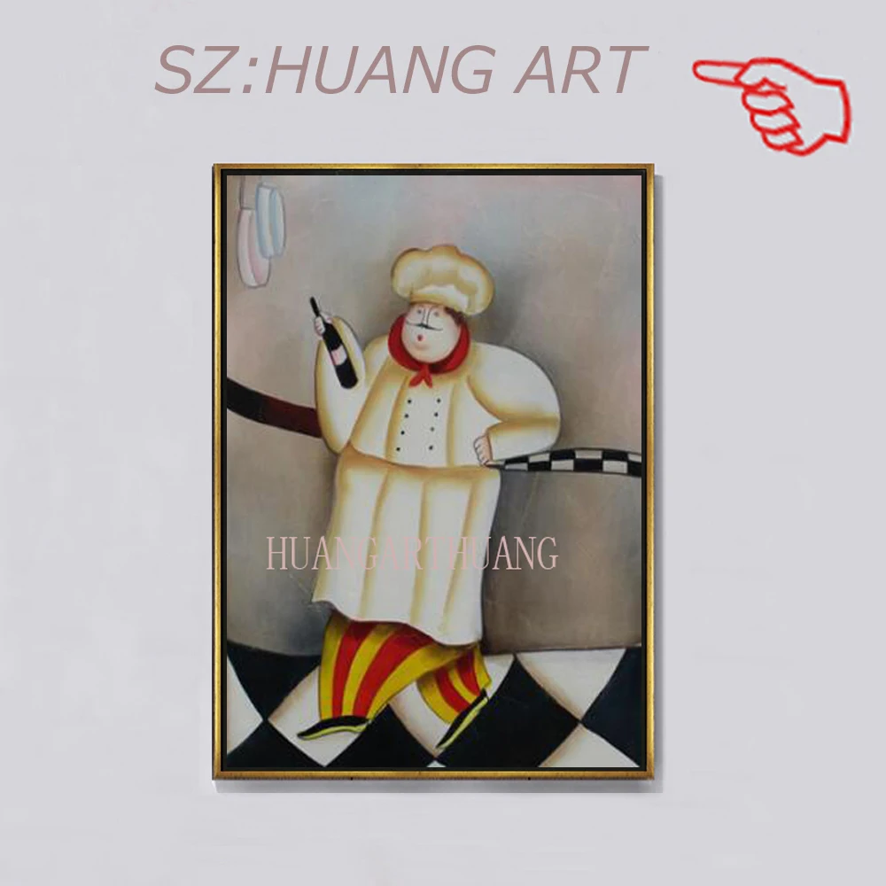 

Restaurant Wall Art Canvas Painting Pasta Chef Personality Hand-drawn characters Cook Oil Painting Bakery Kitchen