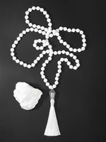 oaiite 8mm natural porcelain white stones necklace with long tassel 108 mala beads necklaces meditation tibetan jewelry dropship