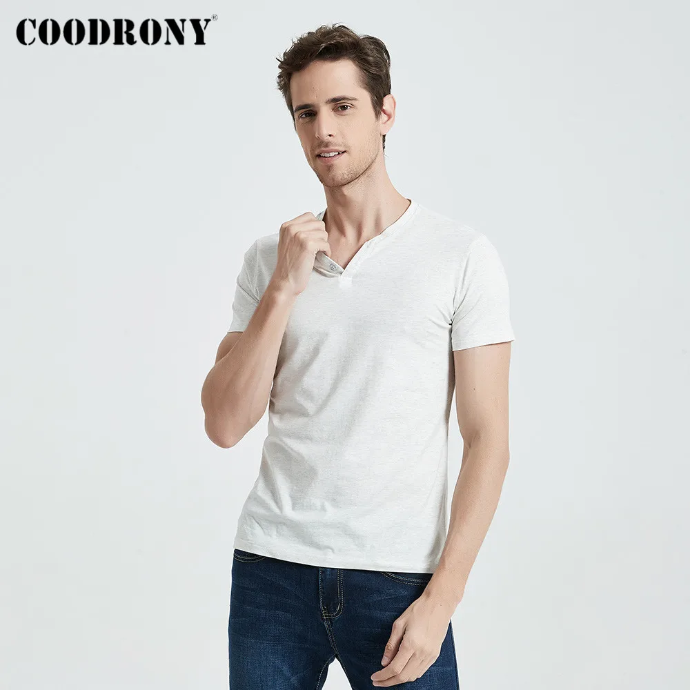 

COODRONY Short Sleeve T Shirt Men Summer Streetwear Casual Cotton Tee Shirt Homme Fashion Button Henry Collar T-Shirt Man C5090S