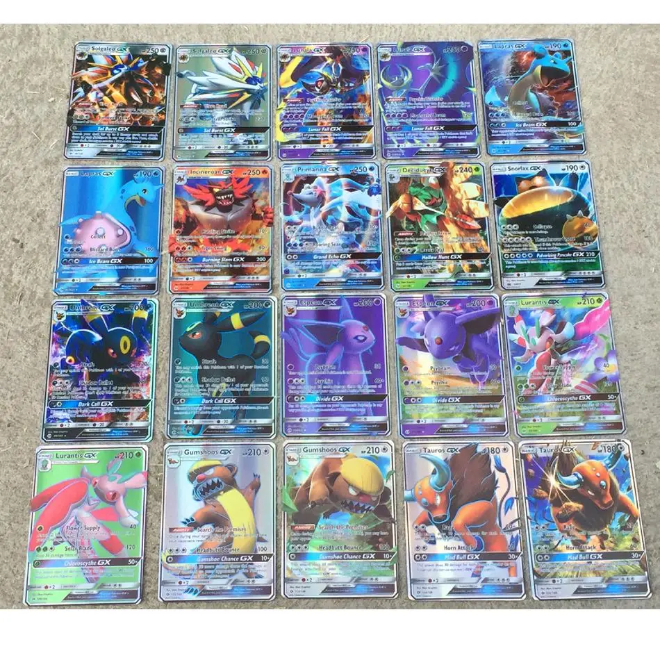 100 шт./200 шт./компл. игровые блестящие карты покемона английский флэш Трейдинг