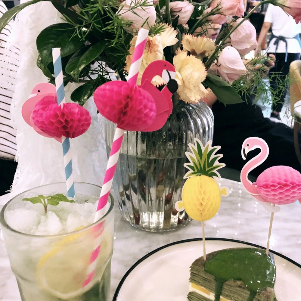 Розовый фламинго или желтый ананас кекс Топпер тропический хавиан Луау