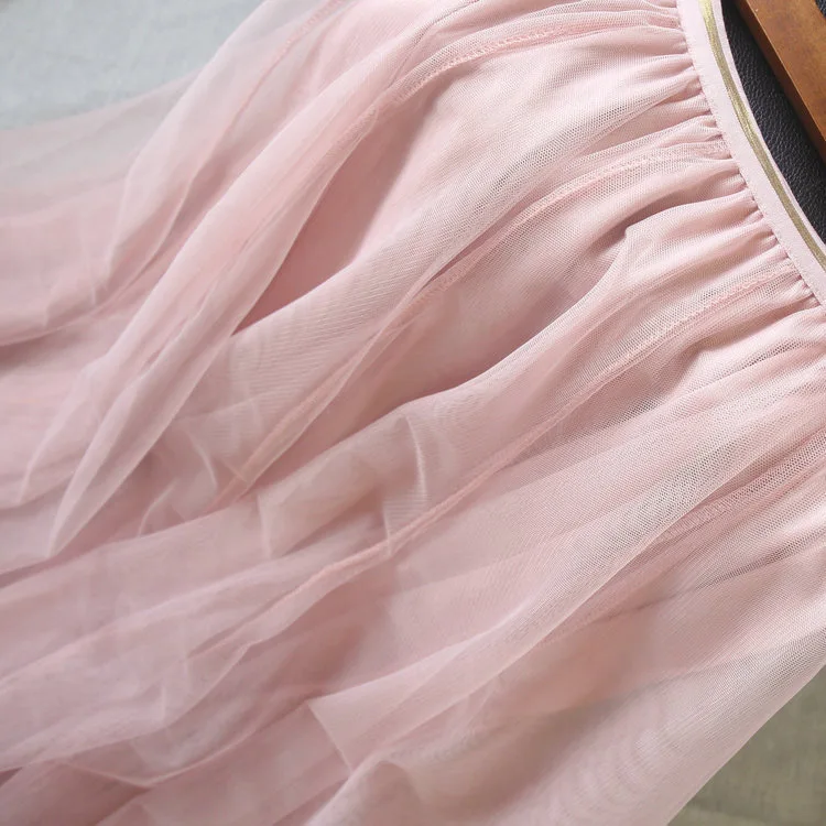 Женская длинная пикантная сетчатая юбка пачка с высокой талией розовая для