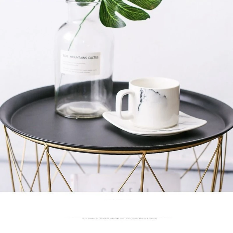 Modern Gold Round Wire Metal Storage Basket Side Table Bedroom Balcony Corner Tea | Мебель