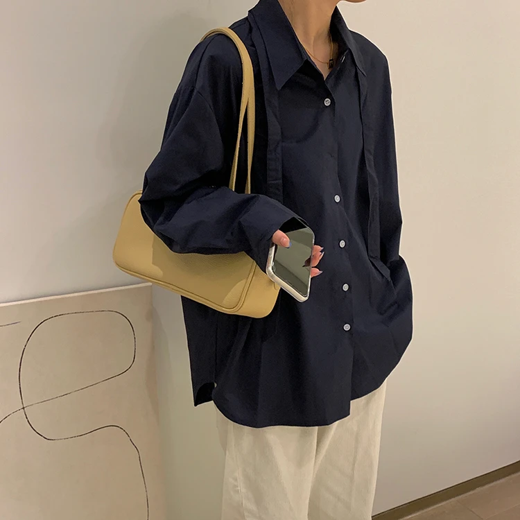 

New 2021 Women Spring Autumn Blouses Shirts Buttons Lace Up Vintage Elegant Solid Oversize Office Wild Tops