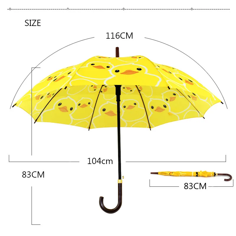 Зонт от дождя женский Милая желтая утка мультяшный с длинной ручкой