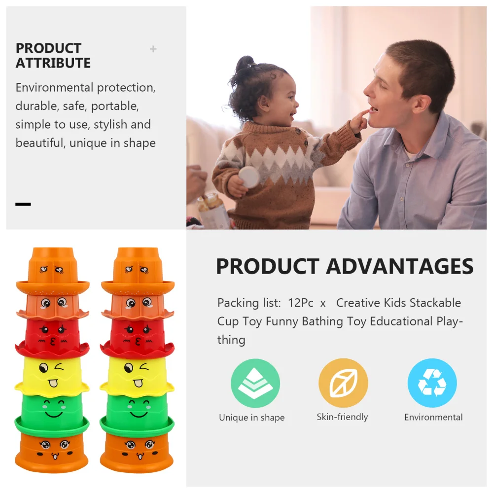 

12Pcs Adorable Home Bathing Cartoon Stackable Cup for Kids