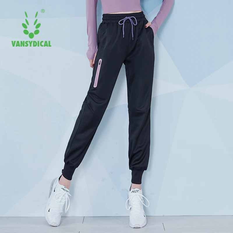 

Женские спортивные брюки VANSYDICAL, Черный Спорт, бег, тренажерный зал, длинные штаны с карманом на молнии и шнурком