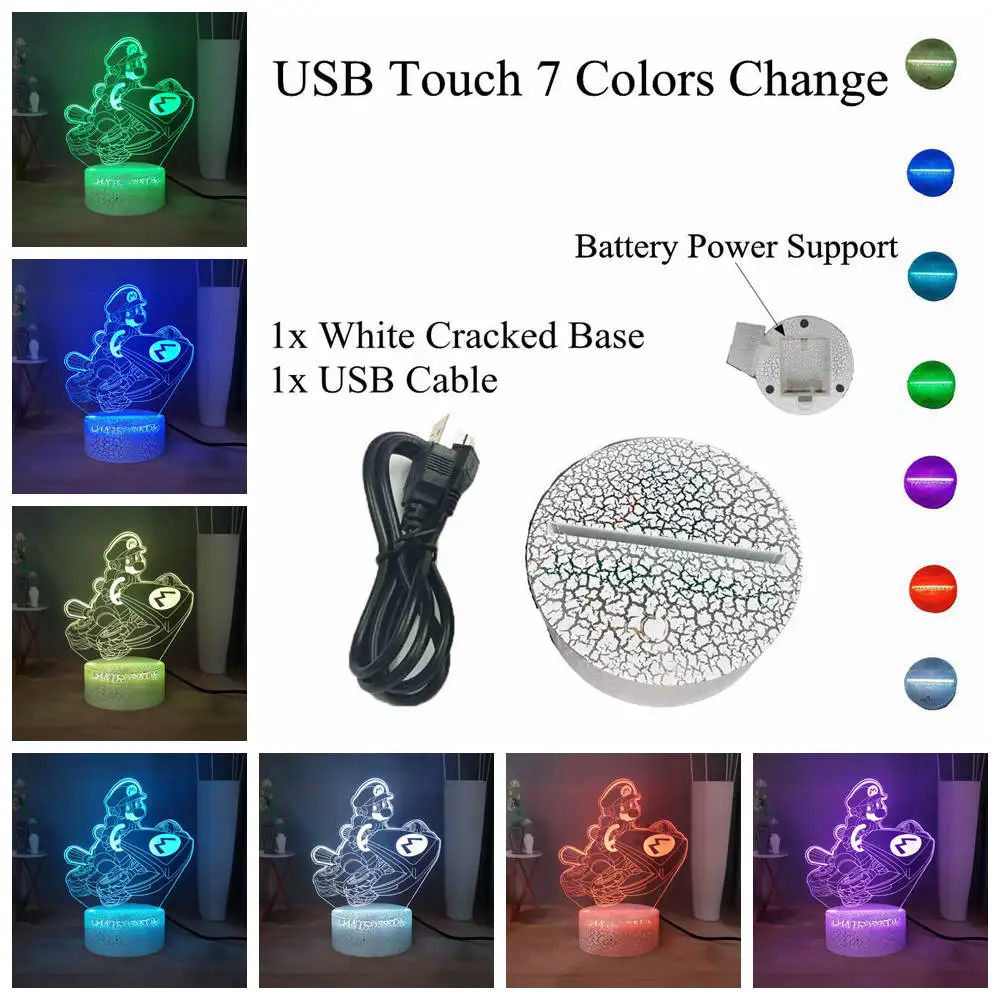W-USB Touch 7 Colors Новая иллюзия 3D милая лампа в виде Марио Новинка USB Touch 7 цветов Изменение светодиодный ночной Светильник для детей подарок - Испускаемый цвет: W-USB Touch 7 Colors