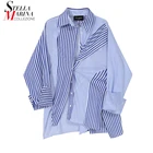 Женская Асимметричная блузка, Повседневная голубая рубашка большого размера с длинными рукавами в Корейском стиле, модель 2020, 6664