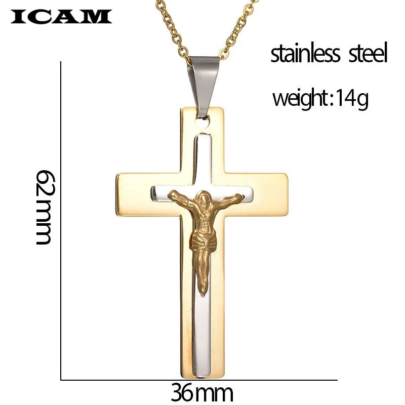 ICAM INRI Распятие Иисуса из нержавеющей стали кулон и ожерелье для мужчин