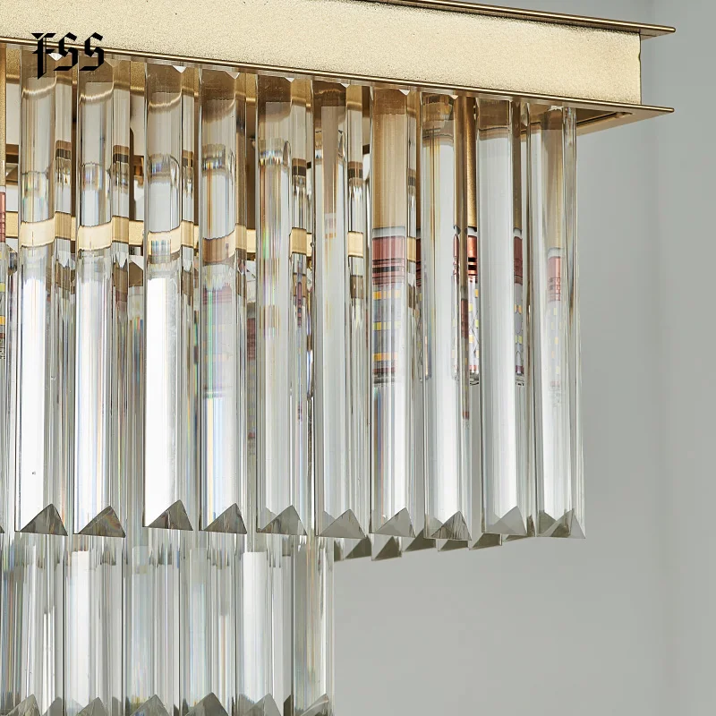 Золотая прямоугольная хрустальная люстра Fss для столовой светодиодные лампы