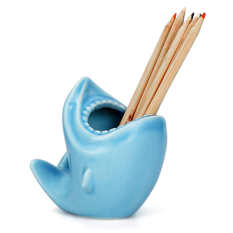 

Cute Pen Pencil Holder for Desk Organizer Shark Shaped Ceramic Succulent Planter Pots for Home Office Decoration
