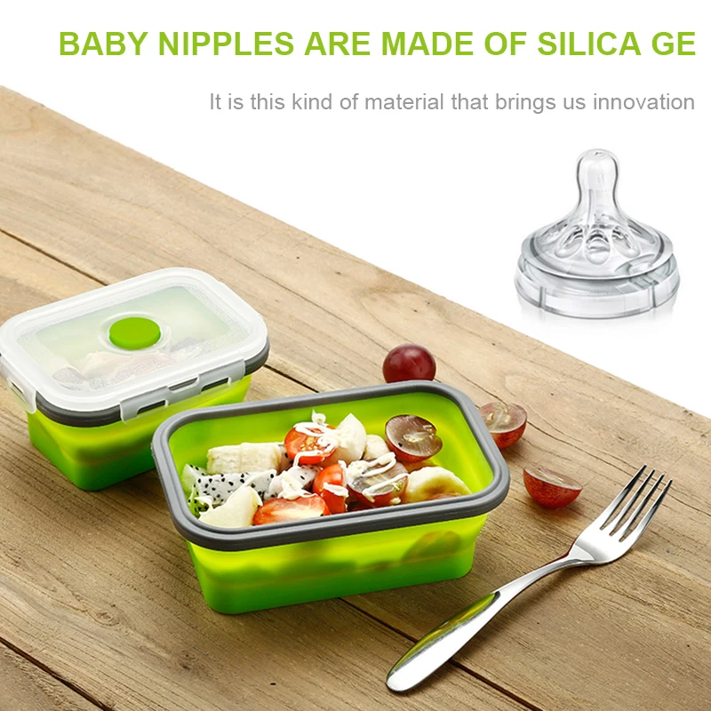 Портативный Прямоугольный силиконовый масштабируемый складной Ланчбокс 800 мл