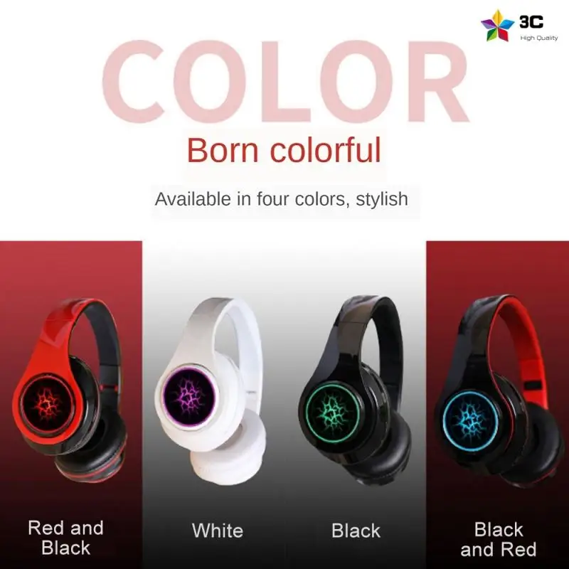 

Portable Wireless Bluetooth Headphone LED Light Headset with Microphone Sports Earphone Subwoofer Universal Folding Headphones