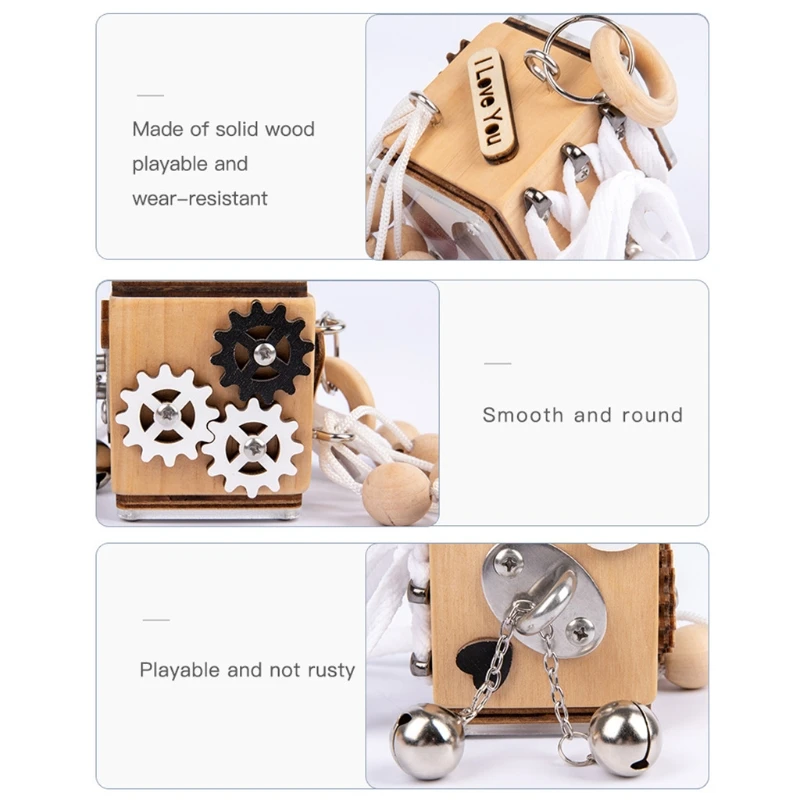 

Interactive Montessori Cube Busy Blocks Stimulation Wooden Cube Early Learning Toy Gift for Baby & Infant Crawling Toy 97BC