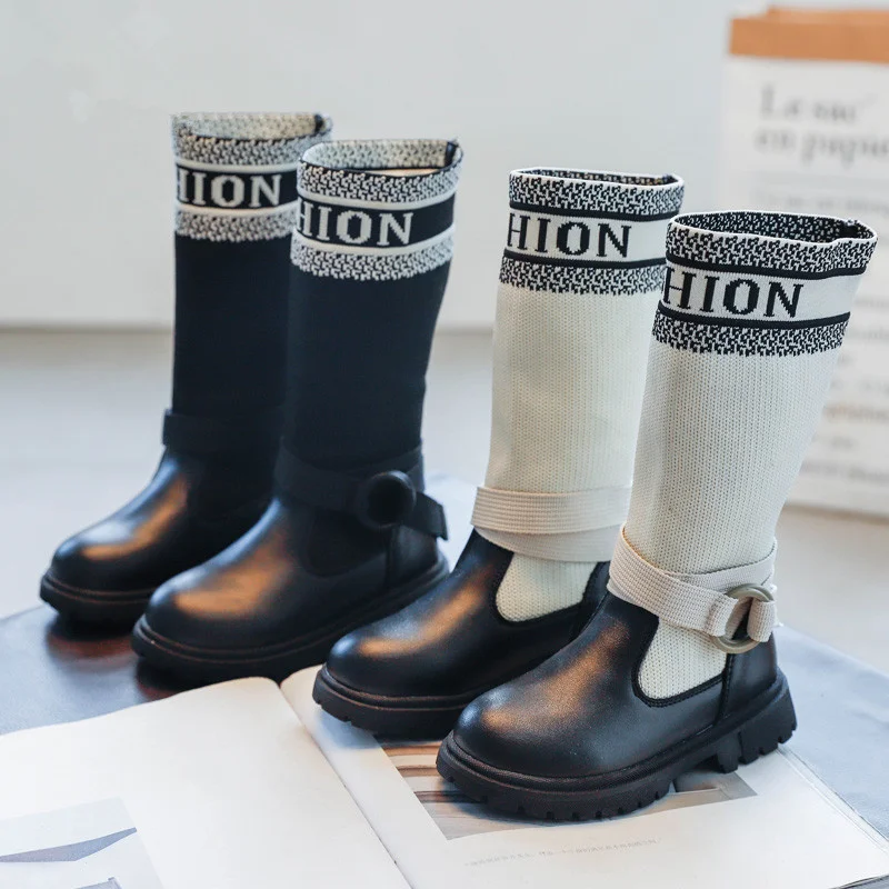 Сапоги для девочек Новинка осени 2020 детские черные модные сапоги до колена